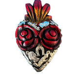 Mexican Small Wooden Heart with Roses and Milagros