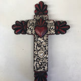 Mexican Wooden Cross with Heart and Milagro
