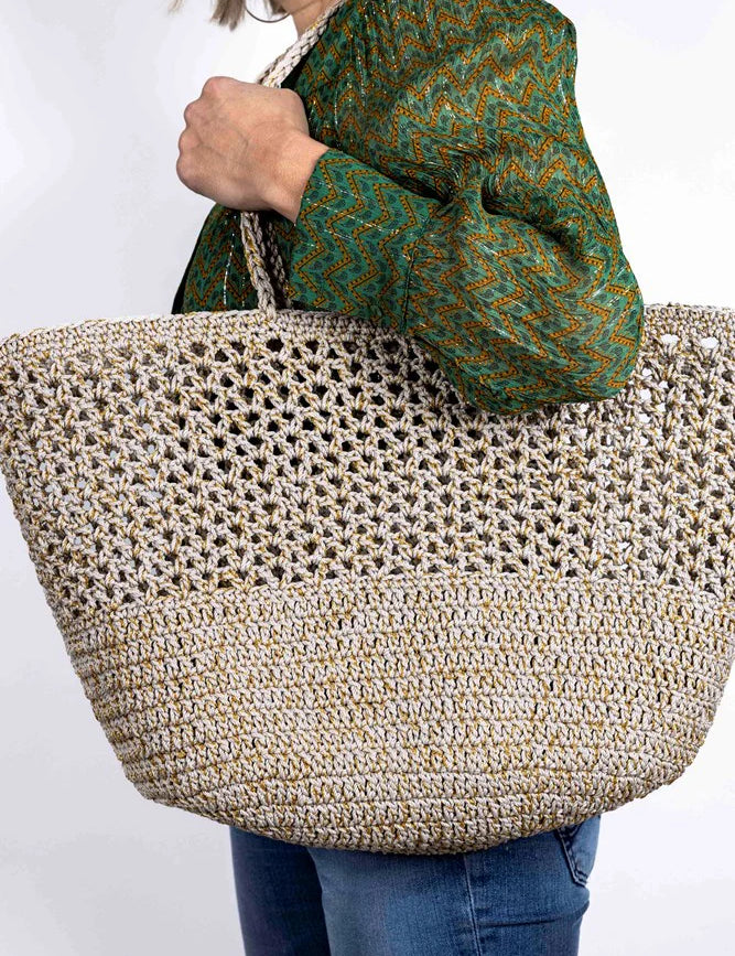 Romy Crochet Basket Beige Gold