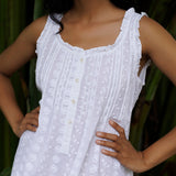Prim and Co Marigold Embroidered Nightie - White Cotton