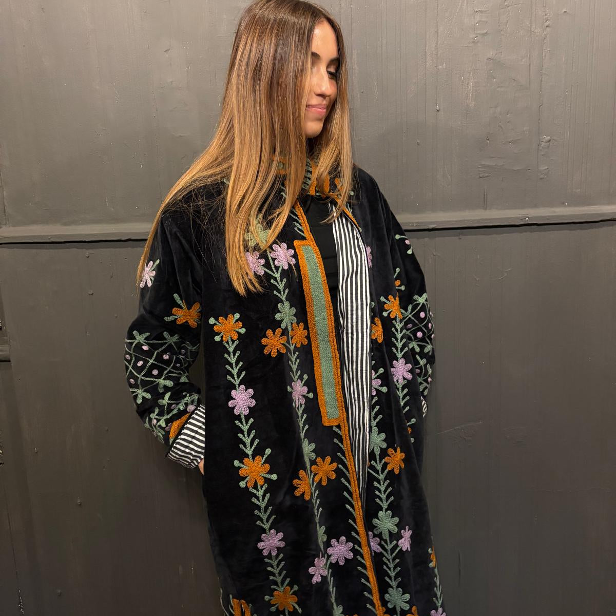 Suzani Velvet Jacket Long - Diamond (Style 1 )