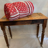 Cotton Block Print Quilt Red Rose and Stripe