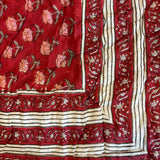 Cotton Block Print Quilt Red Rose and Stripe