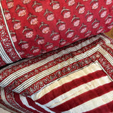 Cotton Block Print Quilt Red Rose and Stripe