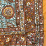 Cotton Block Print Quilt Mustard and Aqua