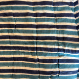 Cotton Block Print Quilt Blue Floral and Stripe