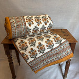 Cotton Block Print Quilt Mustard Flower