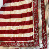 Cotton Block Print Quilt Red Rose and Stripe