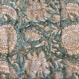 Cotton Block Print Quilt Mustard and Aqua