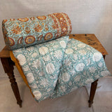 Cotton Block Print Quilt Mustard and Aqua