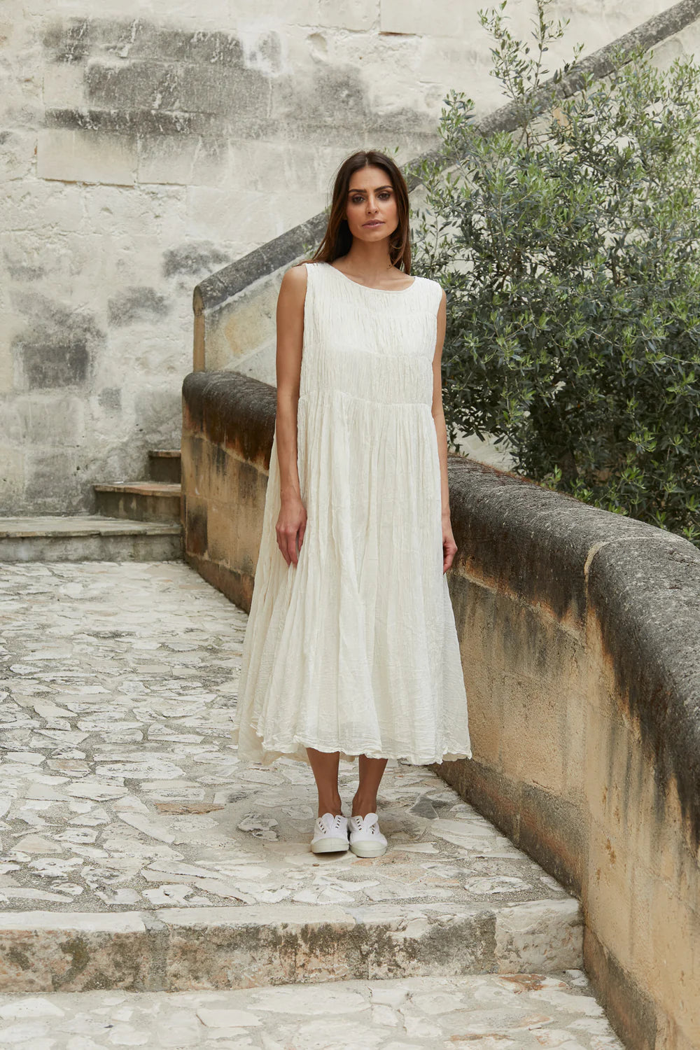 Athena Dress Long Cotton Silk Blend - Cream - Gaudy & Prim