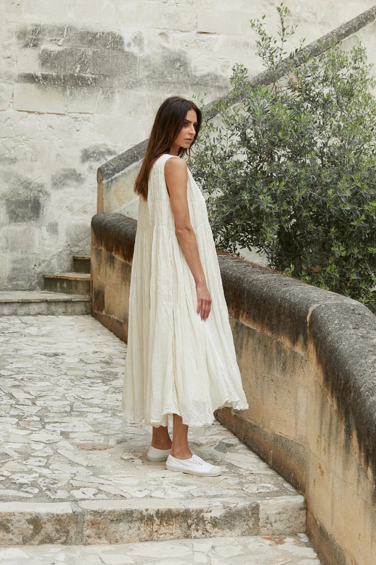 Athena Dress Long Cotton Silk Blend - Cream - Gaudy & Prim