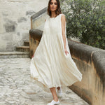 Athena Dress Long Cotton Silk Blend - Cream - Gaudy & Prim