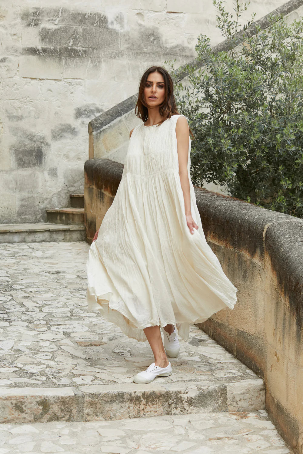 Athena Dress Long Cotton Silk Blend - Cream - Gaudy & Prim