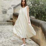Athena Dress Long Cotton Silk Blend - Cream - Gaudy & Prim