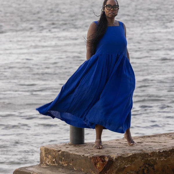 Binti Dress Linen - Cobalt