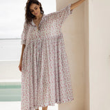 Edith Dress - Cotton Voile Blue Floral