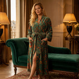 Velvet printed robe - Sage