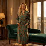 Velvet printed robe - Sage