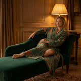 Velvet printed robe - Sage