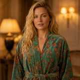 Velvet printed robe - Sage