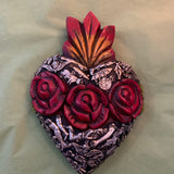 Mexican Black Heart Viva La Vida with Roses and Milagros