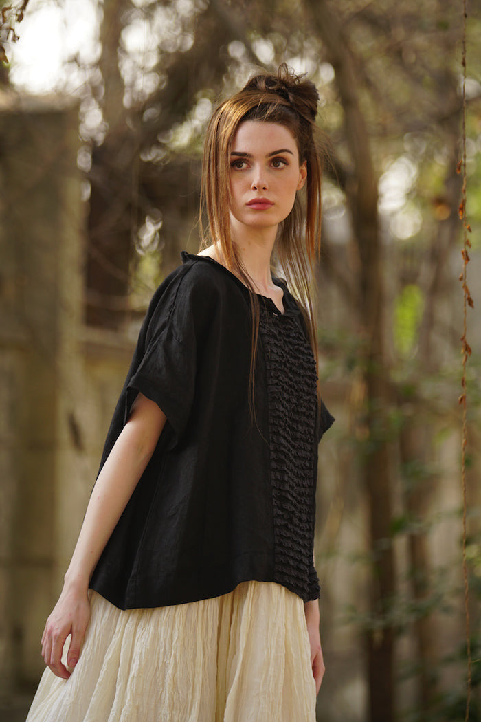 Luna Top Linen & Lace - Black - Gaudy & Prim