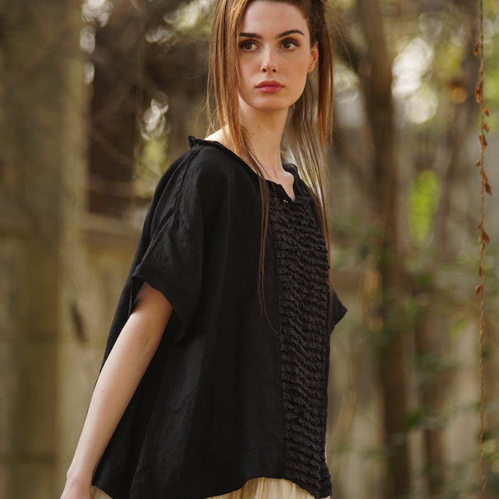 Luna Top Linen & Lace - Black - Gaudy & Prim