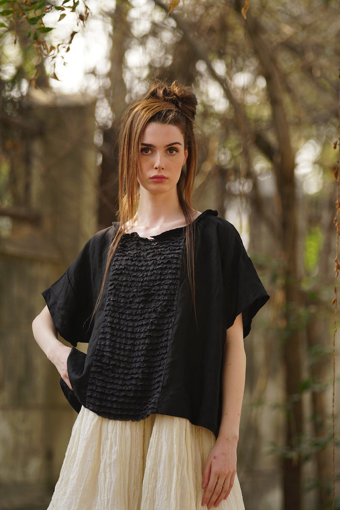 Luna Top Linen & Lace - Black - Gaudy & Prim