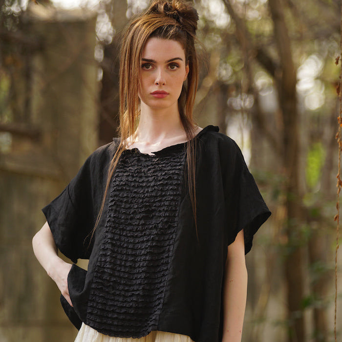 Luna Top Linen & Lace - Black - Gaudy & Prim