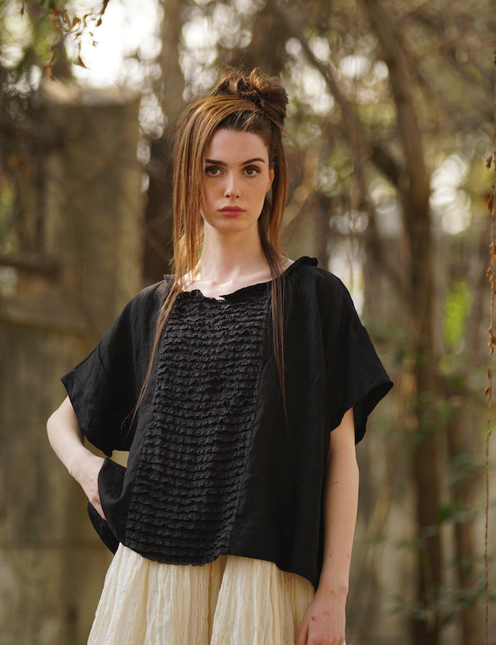Luna Top Linen & Lace - Black - Gaudy & Prim