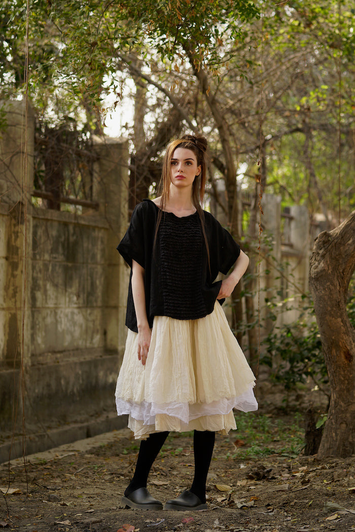 Luna Top Linen & Lace - Black - Gaudy & Prim