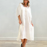 Carina Elasticated Sleeved Kaftan - Optic White