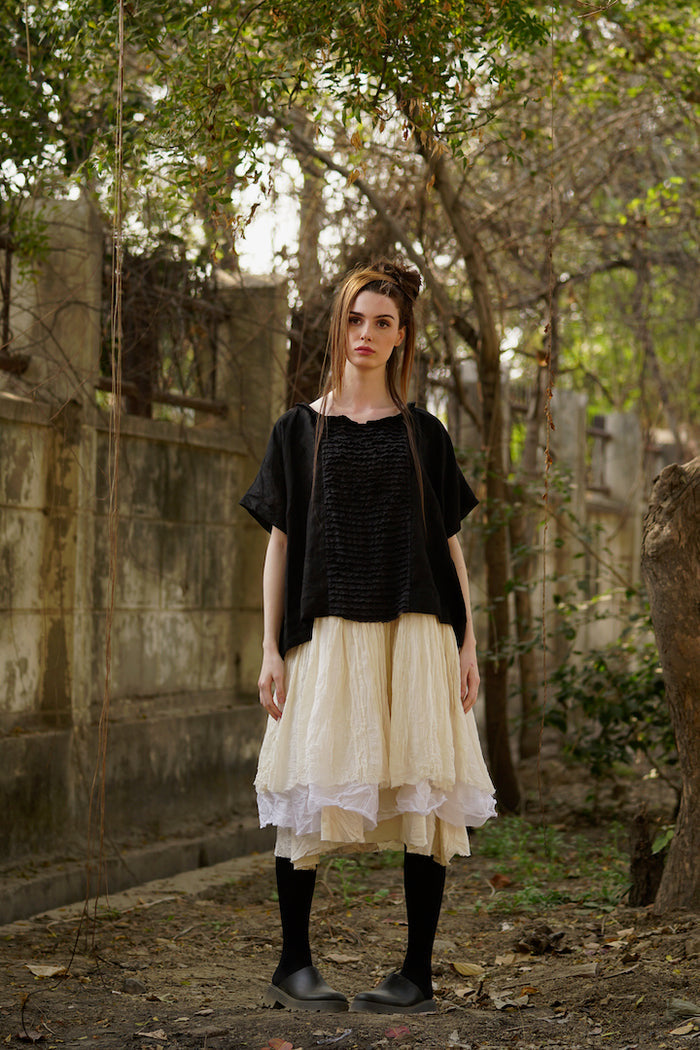 Luna Top Linen & Lace - Black - Gaudy & Prim