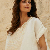 Luna Top Linen & Lace - Cream