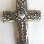 Mexican Tin Cross with Raised Heart - Gaudy & Prim