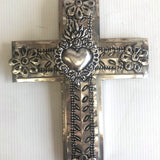 Mexican Tin Cross with Raised Heart - Gaudy & Prim