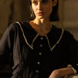 Wednesday Shirt Cotton & Lace - Black with Cream Trim