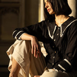 Wednesday Shirt Cotton & Lace - Black with Cream Trim