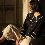 Wednesday Shirt Cotton & Lace - Black with Cream Trim