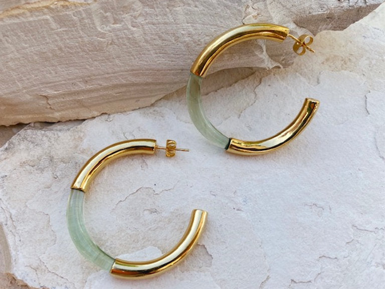 Gold Chunky Hoop Earrings Green - Gaudy & Prim