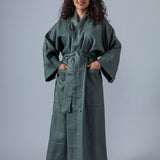 Linen Kimono Bathrobe - Olive - Gaudy & Prim