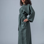 Linen Kimono Bathrobe - Olive - Gaudy & Prim
