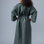 Linen Kimono Bathrobe - Olive - Gaudy & Prim