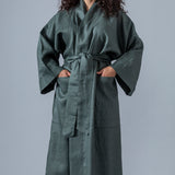 Linen Kimono Bathrobe - Olive - Gaudy & Prim