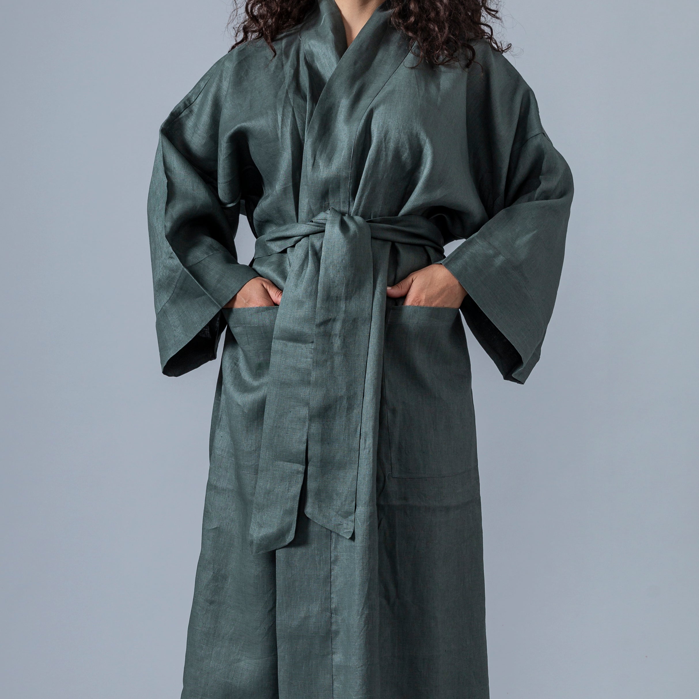 Linen Kimono Bathrobe - Olive - Gaudy & Prim