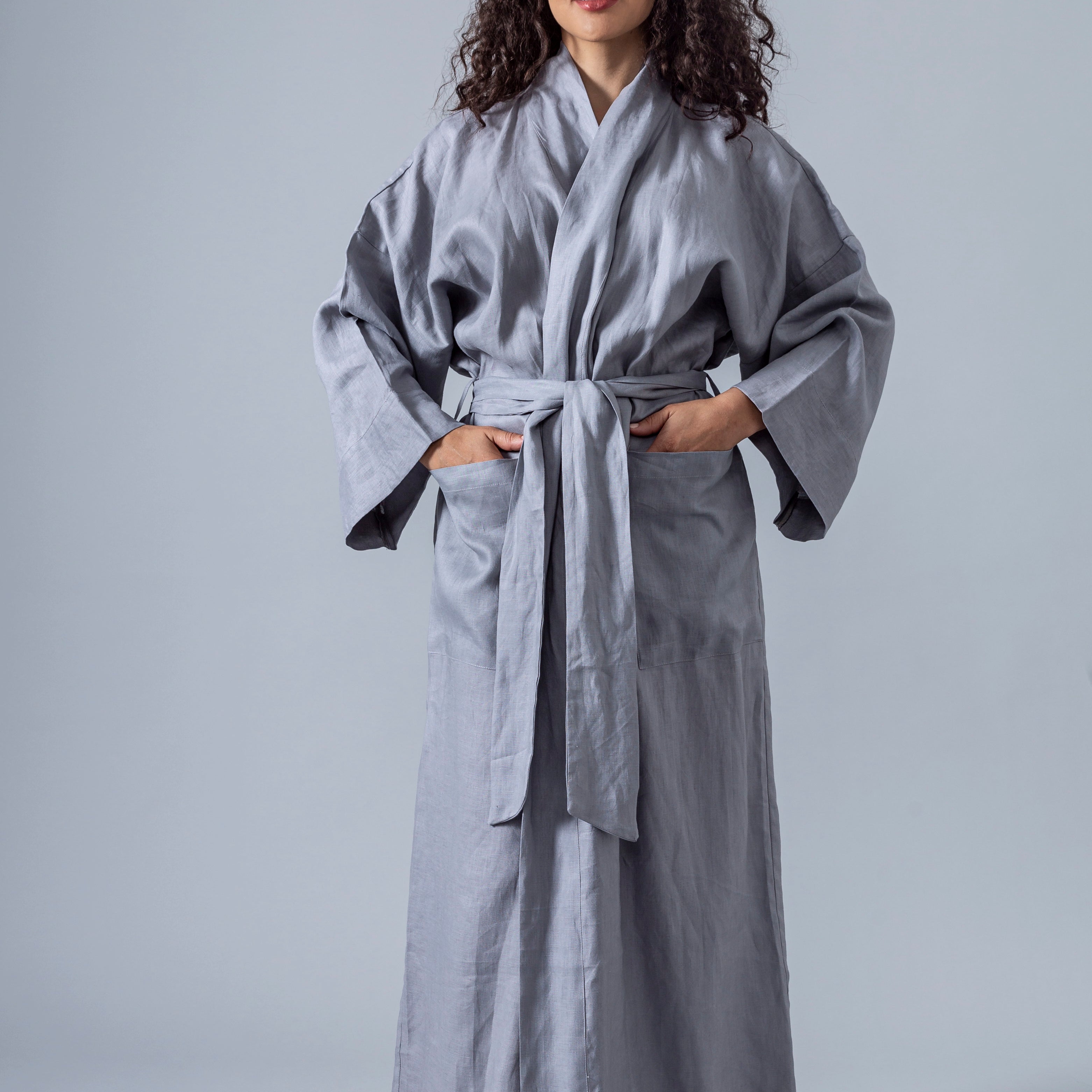 Linen Kimono Bathrobe - Grey - Gaudy & Prim