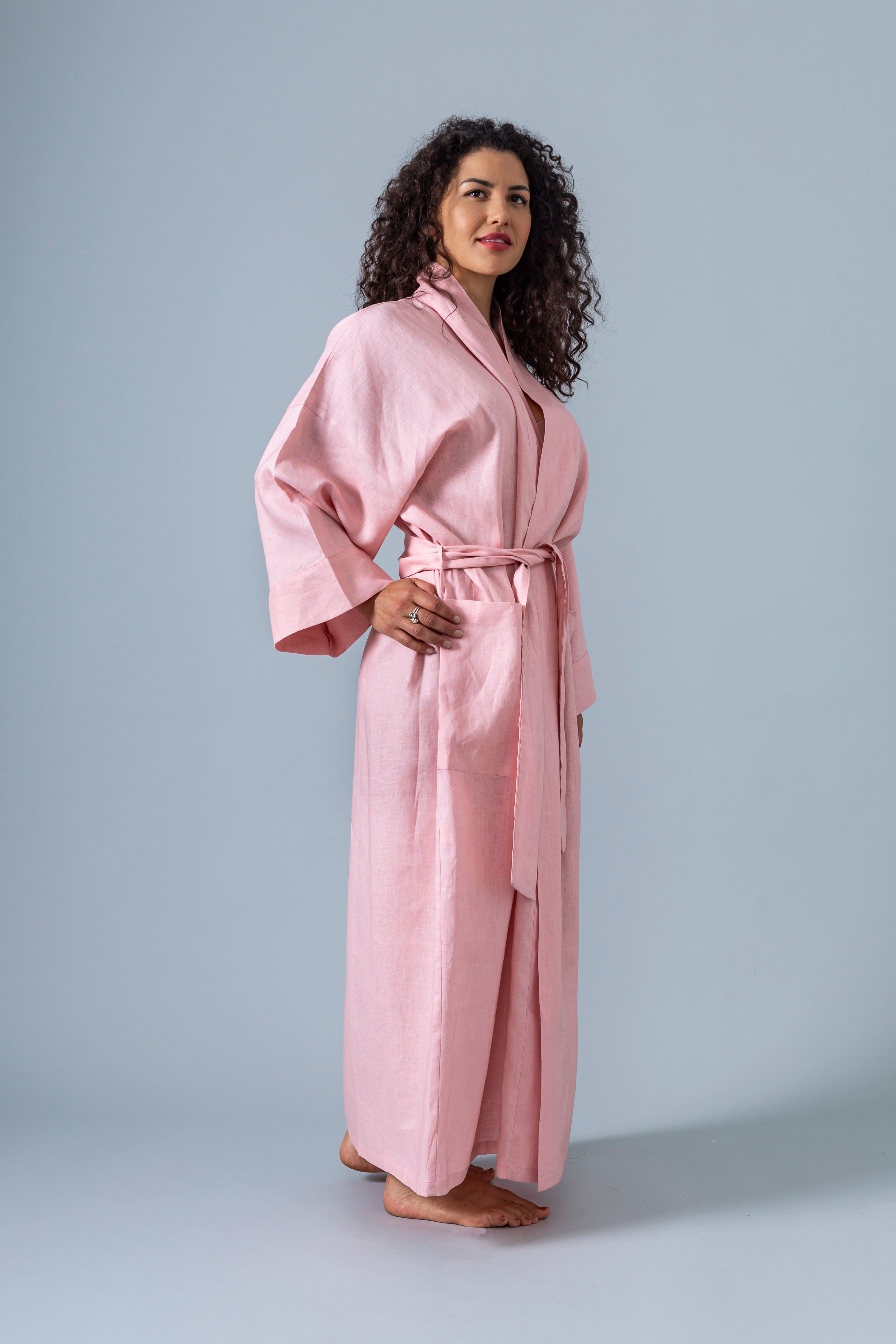 Linen Kimono Bathrobe - Pink - Gaudy & Prim