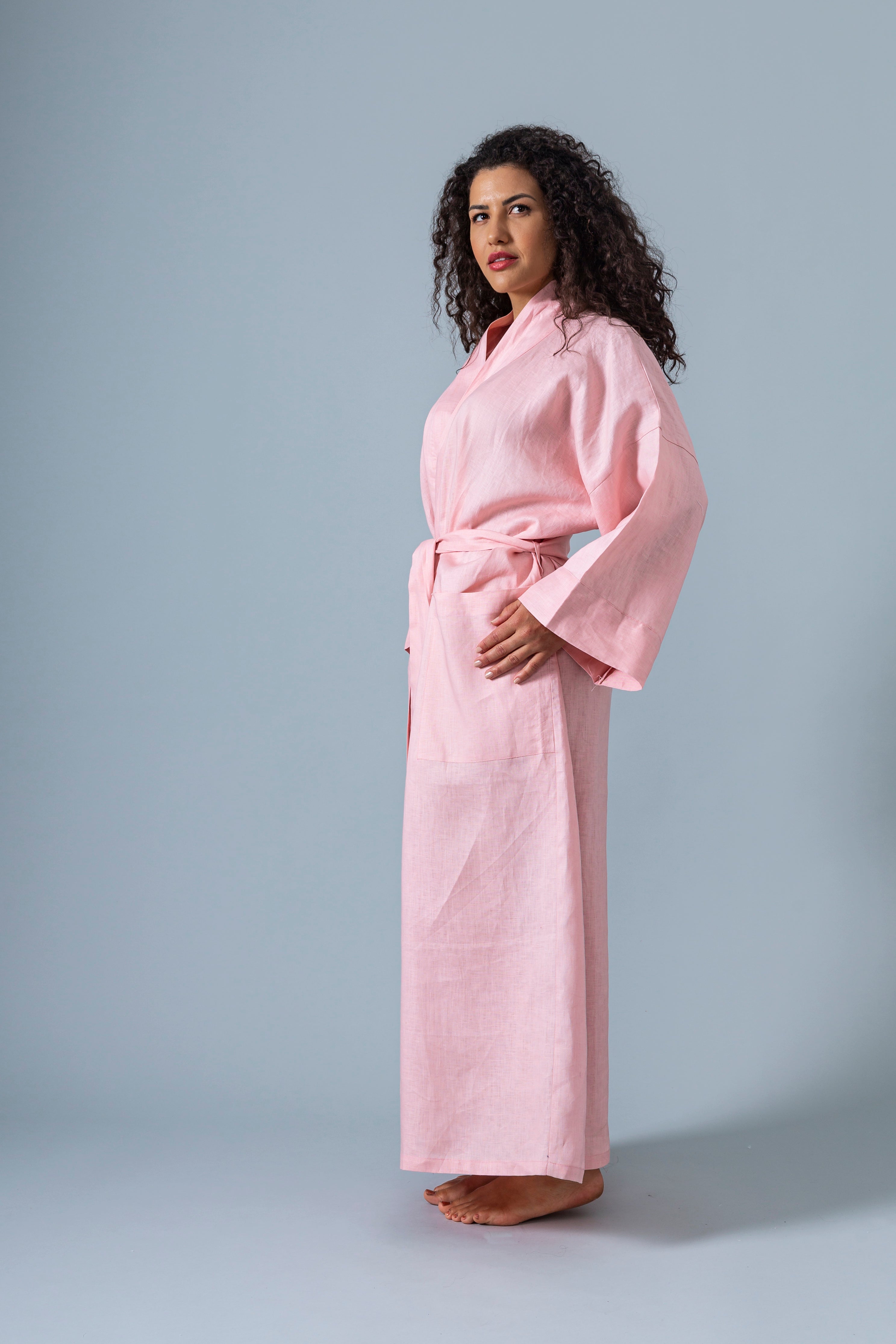 Linen Kimono Bathrobe - Pink - Gaudy & Prim