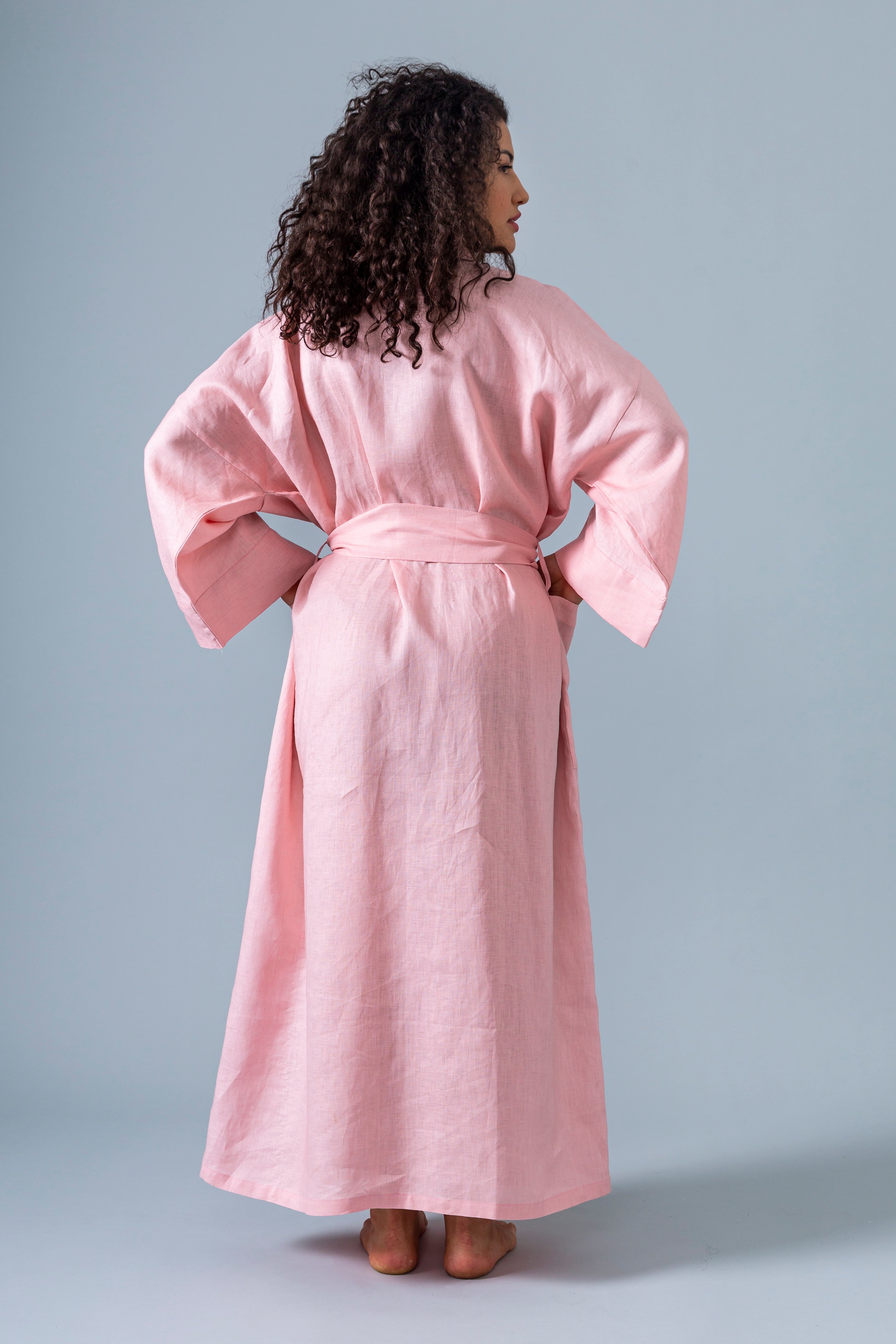 Linen Kimono Bathrobe - Pink - Gaudy & Prim